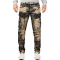 Cipo & Baxx Regular-fit-Jeans Herren Regular Fit Hose Stonewashed BA-CD494 (1-tlg) Ziernähte und Rippen für Bikerstyle grün 31