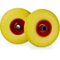 Relaxdays - Sackkarrenrad Set, Pannensicher, 3.00-4 Vollgummireifen, Stahlfelge, 25mm Achse, 100 Kg, 260x85mm, Gelb-rot