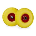 Relaxdays, gelb-rot Sackkarrenrad Set, pannensicher, 3.00-4 Vollgummireifen, Stahlfelge, 25mm Achse, 100 kg, 260x85mm, 2x, 10026071_960