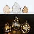 3 Deko Glastropfen mit LED Lichterkette, Sternen, Leuchteffekten und Timerfunktion - Stimmungslicht, Weihnachtsdeko (Champagner/Silber)