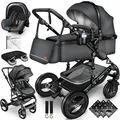KIDUKU Kombi-Kinderwagen ® 3 in 1 Kombi-Kinderwagen Buggy Reisebuggy inkl. Auto- Babyscha, Kindertisch, Anthrazit