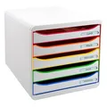 Exacompta Schubladenbox BIG-BOX PLUS weiß mit bunten Farblinien 309913D, DIN A4 mit 5 Schubladen, 1 St.