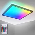 B.K.Licht - LED Deckenlampe mit indirektem Licht, Fernbedienung, buntes RGB+W Licht, LED Panel, Deckenleuchte, Lampe, Wohnzimmerlampe, Schlafzimmerlampe, Küchenlampe, 29x29x3 cm, Schwarz