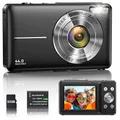 Digitalkamera 1080P 44MP Vlogging Kamera für Kinder Jugendliche, FHD Kompaktkamera Fotokamera mit 2,4" Bildschirm 16X Zoom, Anti-Shake Minikamera für Anfänger Studenten Jungen Mädchen-Schwarz