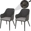 2er-Set Aluminium-Gartenstuhl HWC-O16, Outdoor Stuhl, Olefin (200 g/m²) Seilgeflecht Rope anthrazit Kissen hellgrau