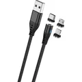 Maxlife MXUC-02 magnetisches Kabel USB - Lightning + USB-C + microUSB 1,0 m 2A schwarzes Nylon (1 m, 10 W) (OEM001959)