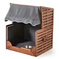 Casa Padrino Hunde Strandkorb mit Wassernapf Braun / Grau / Weiß 75 x 65 x H. 87 cm - Hunde Möbel - Tier Möbel - Garten Möbel - Outdoor Möbel