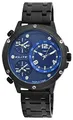 Elite Herrenuhr Blau Schwarz Analog Triple Time Weltzeit 3 Zeiten Zeitzonen Metall Quarz 3 Bar Armbanduhr