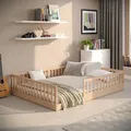 CADANI Timi Kinderbett 140x200 cm Bodenbett, Rausfallschutz abnehmbar, bis 200 kg belastbar, Roll-Lattenrost, Montessori Kiefer Massivholz Bett, 3 Aufbauvarianten, umbaubar, Natur