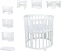 Mobiles Babybett OWAL aus Holz 7in1 mit Matratze, mitwachsend,Ohne Stoffset,Holz weiß
