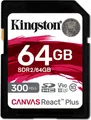 Kingston 64 GB Canvas React Plus SDXC UHS-II 300R/260W U3 V90 for Full HD/4K/8K Extended Capacity SD (SDR2/64GB)