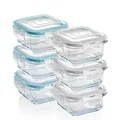 Grizzly Glas Frischhaltedosen, Set 6x 320 ml, luftdicht, quadratisch, Click-Verschluss, vielseitige Vorratsdosen für Ofen, Mikrowelle, Gefrierfach