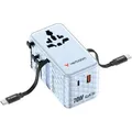 Verbatim Charge 'n' Travel 70W GaN III Universal Travel Adapter with 2 Retractable USB-C Cables, 1 x USB-C, 1 x USB-A ports Blau
