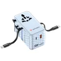 Verbatim GaN Reiseadapter 70W Blau, Steckdosenadapter mit 2 integrierten Kabel und USB-C, USB-A, 2X USA/JP Anschluss, Universal Schnellladegerät für MacBook, Laptop, iPhone 17/16, weltweit einsetzbar