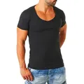 Young & Rich T-Shirt Herren Uni Basic extra tiefer Ausschnitt Unterziehshirt 1315 V-Ausschnitt unifarben kurzarm slim fit schwarz XXL