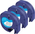3er-Pack kompatible Dymo LetraTag Etikettenbänder, Schwarz auf Weiß, 12 mm x 4 m