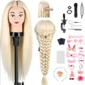TwoWin Trainingsköpfe 80% Echtes Haar Blond Kosmetologie Puppe Kopf Friseur Training Modell Mannequin Kopf mit Halterung, DIY Haar Zubehör Styling, Geeignet zum Glätten, Locken, Dauerwelle