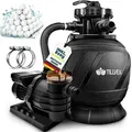 tillvex Sandfilteranlage Pool 10 m3/h inkl. 800g Filterbälle AquaBlack Pro | Filteranlage 7-Wege Ventil & 2in1 Adapter Ø32mm - 38mm | Poolfilter...