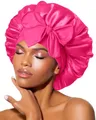 BONNET QUEEN Seidenhaube zum Schlafen, Satin Schlafhaube für Damen & Herren, Bonnet für Lockiges, Glattes Haar, Seidenhaube mit Breitem Elastikband, Motorhaube für Nacht & Alltag, Babierosa