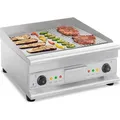 Royal Catering Elektro-Grillplatte - doppelt - 60 cm - glatt & geriffelt - 6.400 W - Silber