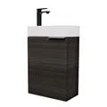 Planetmöbel Waschtisch mit Unterschrank 40 cm Waschbeckenunterschrank, Badmöbel-Set mit Waschbecken für kleine Bäder, Gäste WC, Anthrazit (inkl. Armatur schwarz matt)