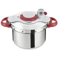Tefal Schnellkochtopf Clipso Minut' Perfect, Rot, Edelstahl, Metall, 6 L, rund, 24.6 cm, breiter Schüttrand, Kochen, Töpfe, Schnellkochtöpfe