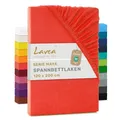 Lavea® Spannbettlaken 120 x 200 cm Maya Jersey, Bettlaken aus 100% Baumwolle, mit Rundumgummi für Matratzen bis 20 cm, atmungsaktiv, pflegeleicht, formstabil, Spannbetttücher, Karminrot