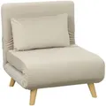Homcom Schlafsessel,, Beige, Holz, Echtholz,Kautschukholz, 1-Sitzer, Füllung: Polyester, 78x79x72 cm, Wohnzimmer, Sessel, Schlafsessel