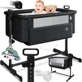 KESSER® Zustellbett Hubi 3in1 Baby Beistellbett Reisebett Babybett mit weich Matratze, mit Rollen Kinderbett, 5-Fach Höhenverstellung, Faltbare Seitenwand für Zuhause und Unterwegs, Schwarz