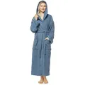 Arus Damenbademantel Astra, pflegeleicht, wadenlang oder extralang für Spa & Sauna, Langform, 100% Baumwolle, Kapuze, Gürtel, mit Kapuze, wadenlang oder extra lang, 100% Baumwolle blau|grau XXL Extra Lang