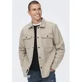 Langarmhemd ONLY & SONS "ONSASH OVR WOOLEN LOOK PKT LS SHIRT NOOS", Herren, Gr. S, N-Gr, grau (chinchilla), Web, Obermaterial: 100% Polyester, meliert, modisch, regular fit, Langarm, Hemden