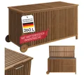 STEELSØN Auflagenbox Alkes Gartenbox aus Akazienholz mit klappbarem Deckel (geölt, mit Rädern & Griff), wetterfeste Kissenbox, hochwertige Innentasche, Sitztruhe für Garten