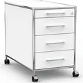 SYSTEM8X Rollcontainer 80cm mit 1 Materialschublade und 3 Schubladen aus Holz Chrom in Dekor Weiss auf Rollen für harten Boden