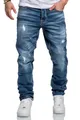 Amaci&Sons Herren Jeans Regular Straight Fit Denim Hose Destroyed A7998 Hellblau W33/L30
