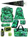 Familando - Basic Plus Schulranzen Set 10-teilig mit Schultüte - Playworld Gaming Pixel - Ergonomisch, stabil & mit gepolstertem Rücken - 850g leicht - 15L Volumen - Mit Reflektoren - Ab 1. Klasse