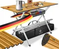 KESSER® Campingtisch Klapptisch faltbar bis 100kg mit Aluminium-Rahmen & Aufrollbare Tischplatte inkl. Tragetasche, Trageband & Netztasche Holz Optik