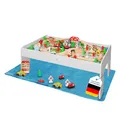 Coemo Spieltisch mit Holz-Eisenbahn Set mit 91 Teilen - Multifunktionstisch für Kinder zum Spielen, Basteln, Bauen und Verbessern der Motorik als tolles Geschenk