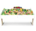 Coemo Spielzeugeisenbahn-Set, Set aus Holz Spieltisch für Kinder und 90 tlg. Holzeisenbahn
