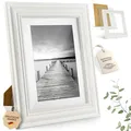 Mein Landhaus Vintage Bilder-Rahmen Stockholm im Shabby Chic Design Holz-Rahmen in Weiß mit Glas (30x45 cm)