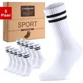 sockenkauf24 Tennissocken Sportsocken Damen & Herren Atmungsaktive Premium Crew Socken (5 Paar) verstärkte Ferse & Fußspitze, gepolsterte Sohle, Baumwolle weiß 47-50