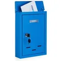 Relaxdays Briefkasten Eisen Blau Abschließbar Mit Namensschild 30,5 cm x 21 cm x 7 cm