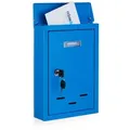 Relaxdays - Briefkasten Mit Namensschild, Aus Metall, Mit 2 Schlüsseln, Postkasten Schmal, Hxbxt: 30,5 X 21 X 7 Cm, Blau