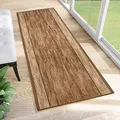 TAPISO Anti Rutsch Teppich Läufer rutschfest Brücke Meterware Modern Hellbraun Creme Streifen Meiliert Design Flur Küche Wohnzimmer Diele 80 x 420 cm