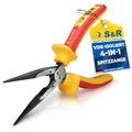 S&R VDE Flachrundzange 200 mm, gerade Spitzzange, 60 CrV hitze- und induktionsgehärtet für professionellen Einsatz, Härte HRC 66, Seitenschneider, 2K-Griff, Abrutschschutz, Storchschnabelzange