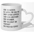 22Feels Tasse Schwester Geschenk Geburtstag Weihnachten Geschwister Mädchen Frauen, Keramik, Made In Germany, Spülmaschinenfest, Herzhenkel weiß