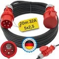 netbote24 Starkstromkabel 32A 20m mit Phasenwender H07RN-F 5x2,5 Starkstrom Verlängerungskabel CEE Verlängerung 32 Ampere Kabel 5x2,5mm2 Baustelle Werkstatt Industrie Geeignet Outdoor IP44