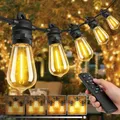 Bowfar Lichterkette Außen Strom, 10M ST38 Glühbirnen Balkon Lichterketten Outdoor mit 16+1 Stk, IP68 Wasserdicht Dimmbar Pavillon String Lights mit Fernbedienung für Garten Terrasse Party Hochzeit