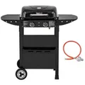 Royal Gourmet 2-Brenner Gasgrill und Griddle Combo, 2 IN 1 Grillwagen mit abklappbare Seitenablagen, Ablagekorb, 5 kW Campinggrill für Garten Schwarz - Schwarz