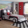 Bett HWC-E14, Auto Junge Kinderbett Jugendbett, Lattenrost Kunstleder Holz 190x100cm schwarz-silber - Silber