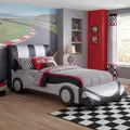 Mendler Bett HWC-E14, Auto Junge Kinderbett Jugendbett, Lattenrost Kunstleder Holz 190x100cm - schwarz-Silber